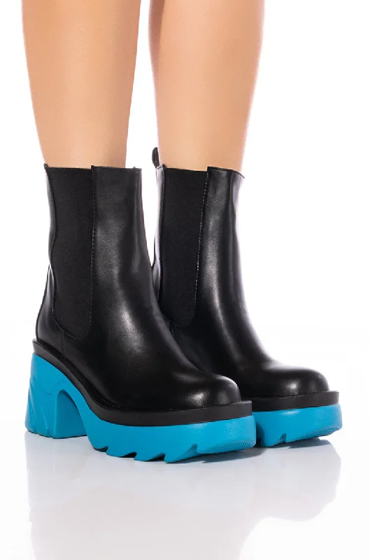 Denim Dress without Pockets for Sleek -AZALEA WANG PRIMROSE BLUE SOLE CHUNKY BOOTS IN BLACK