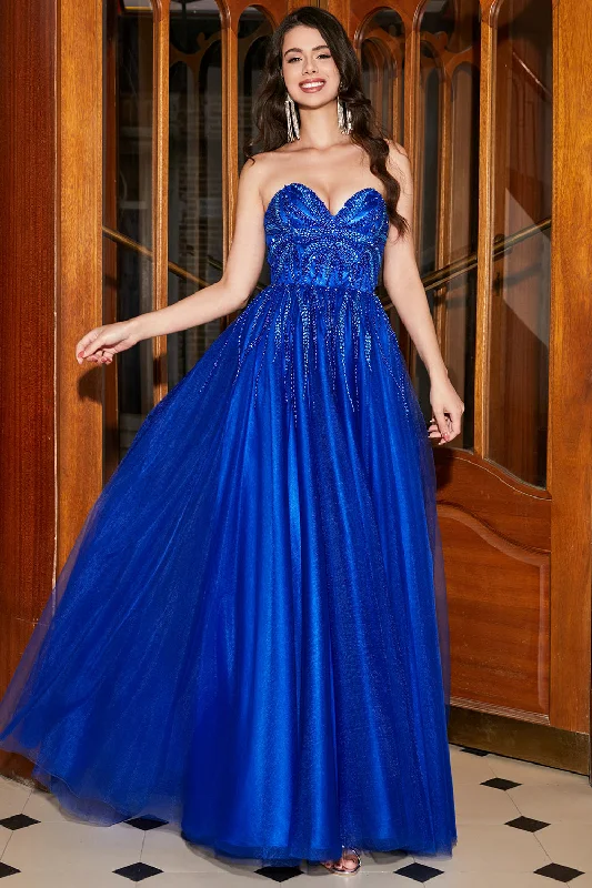 Party Dress for Retro Party -A-Line Sweetheart Royal Blue Prom Dress with Beading