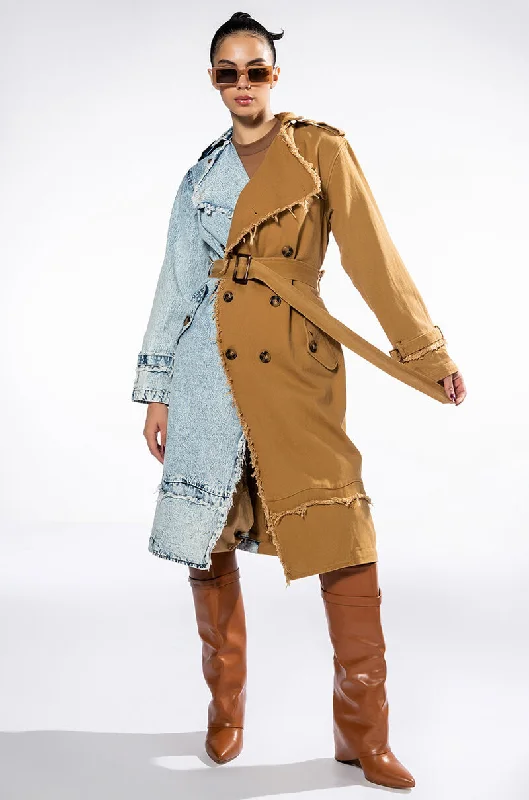 Khaki Denim Dress for Casual -HALF DENIM HALF TRENCH