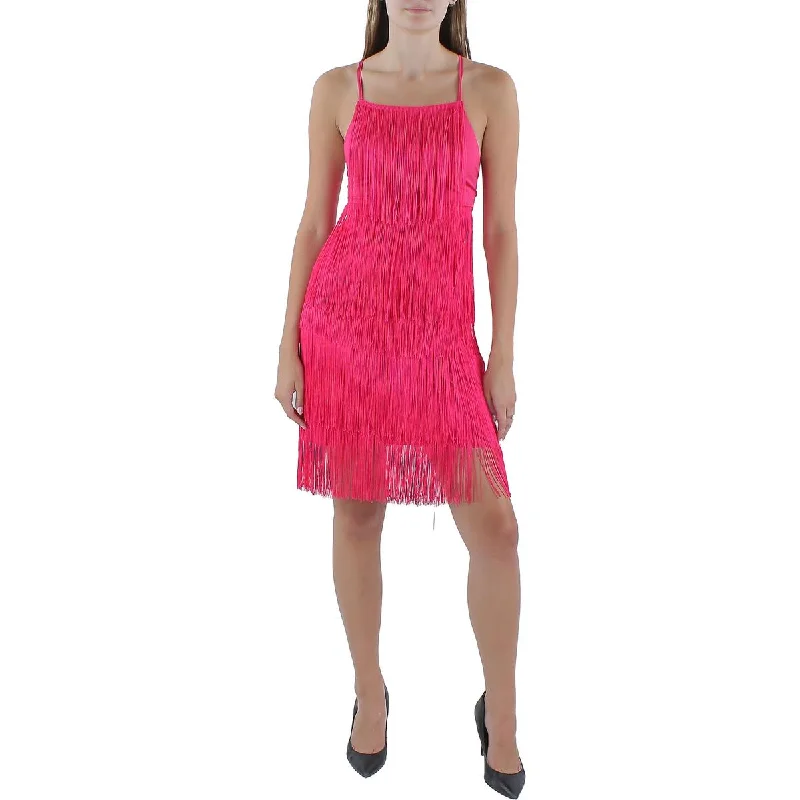 Gold Party Dress for Glamorous Look -Bebe Womens   Fringe Mini Cocktail And Party Dress