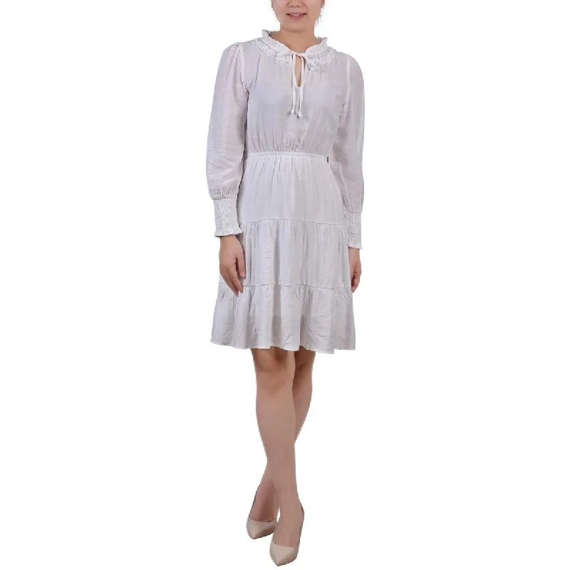 Bohemian Dresses with Tassels -NY Collection Womens Petites Smocked Above Knee Shift Dress