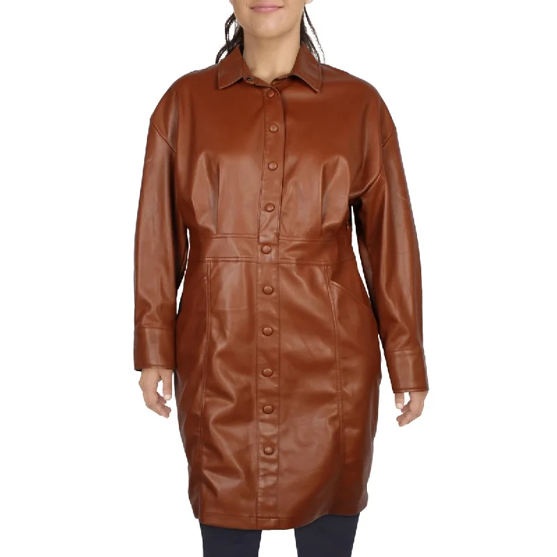 Geometric Dresses for Modern -City Chic Womens Plus Collar Faux Leather Shirtdress