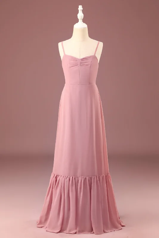 Formal Dresses for Occasions -Dusty Rose Spaghetti Straps A-line Chiffon Long Junior Bridesmaid Dress