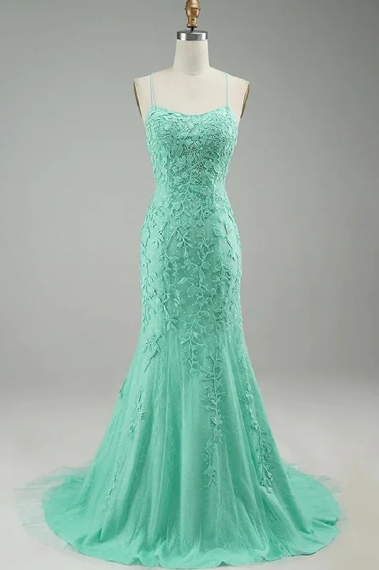 Party Dress for Graduation Party -Mint Mermaid Long Prom Dress with Appliques