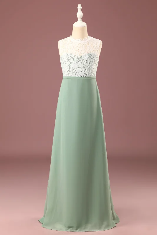 Christmas Dresses for Holiday -Matcha A-line Floor Length Round Neck Sleeveless Junior Bridesmaid Dress