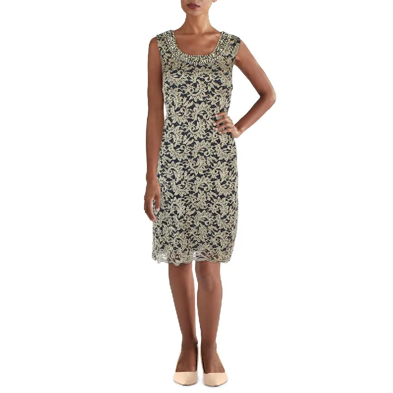 Pleated Party Dress for Structured Look -R&M Richards Womens Lace Embellished Cocktail and Party Dress