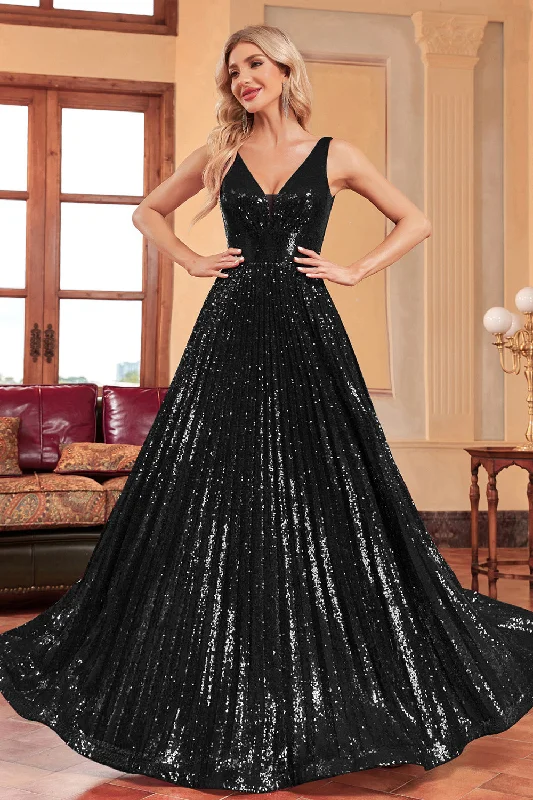 Black Party Dress for Formal Occasions -Sparkly A-Line Black Prom Dress with Sequins