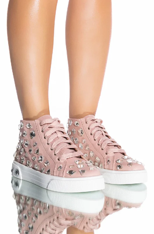 Denim Dress without Pockets for Sleek -AZALEA WANG CALIANNA FLAT RHINESTONE SNEAKER IN BLUSH