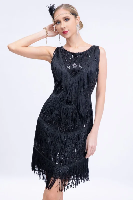 Abstract Dresses for Creative -Black Fringed 1920s Gatsby Dress with Sequins