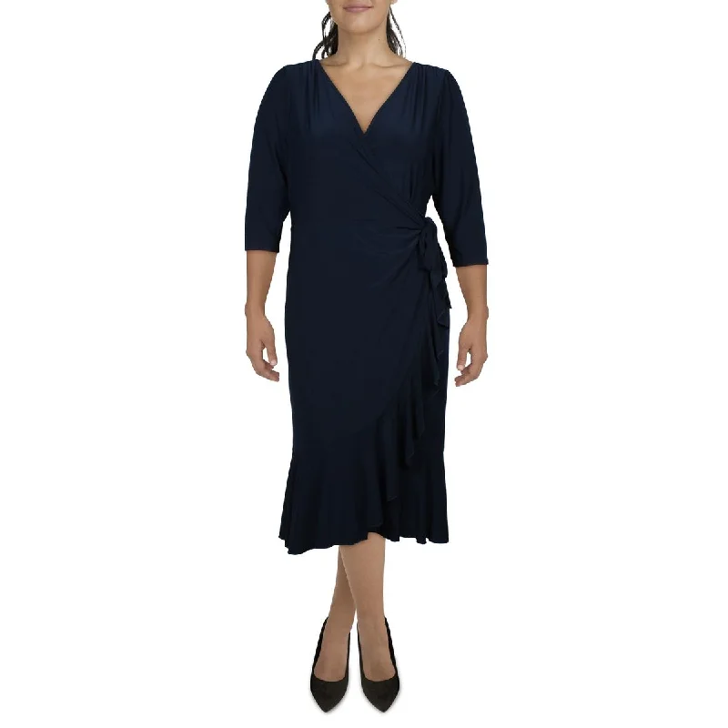 Black Dresses for Versatile -Kiyonna Womens Midi 3/4 Sleeve Wrap Dress