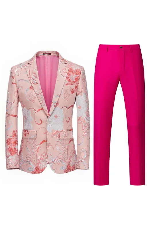 Party Dress with Bow for Cute Touch -Light Pink Jacquard 2 Piece Notched Lapel  Men's Prom Suits