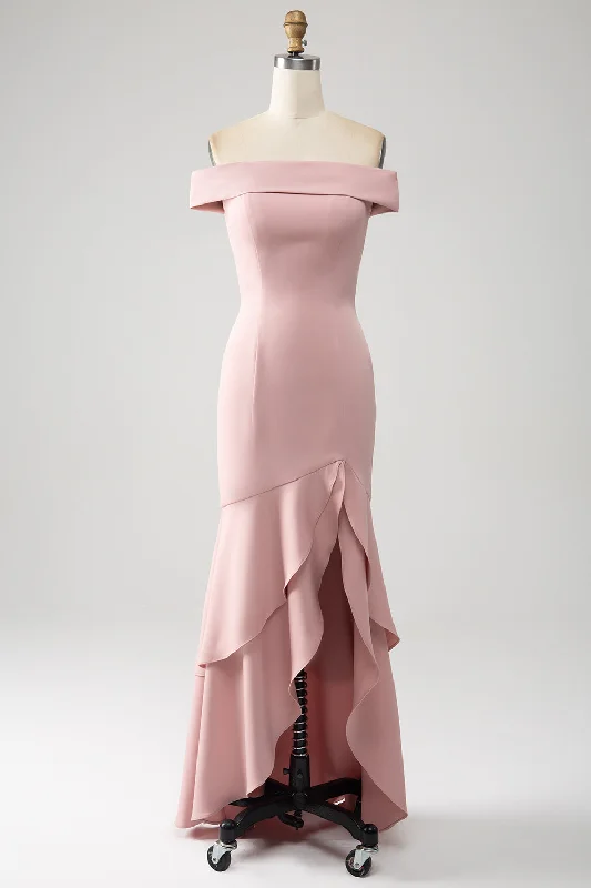 Graduation Dresses for Milestone -Pink Mermaid Ruffled Mother of the Bride Dress