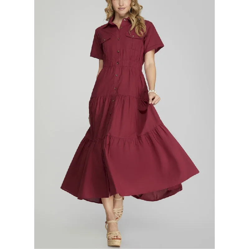 Shift Dresses for Simple Look -She+Sky Womens Tiered Woven Maxi Dress - SY7300