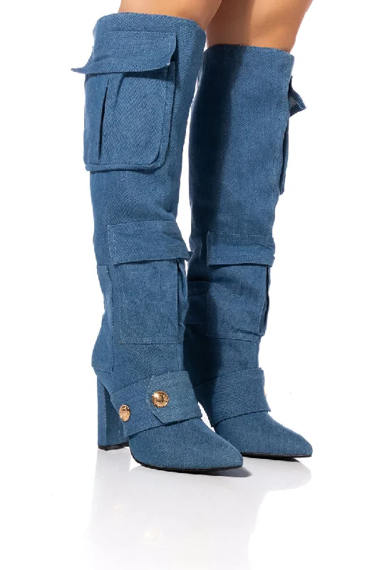 Denim Dress for Festival Parties -JAMISEN BLUE CHUNKY BOOT IN DENIM