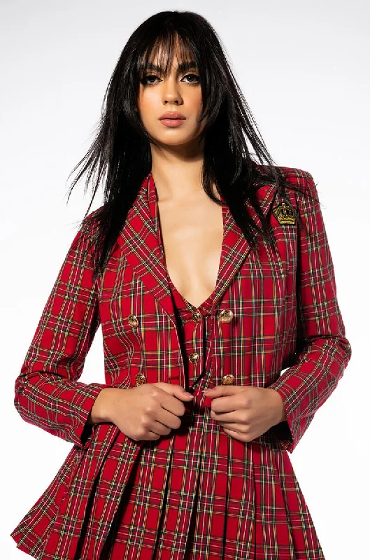 Blue Denim Dress for Classic -TARTAN RED PLAID BLAZER