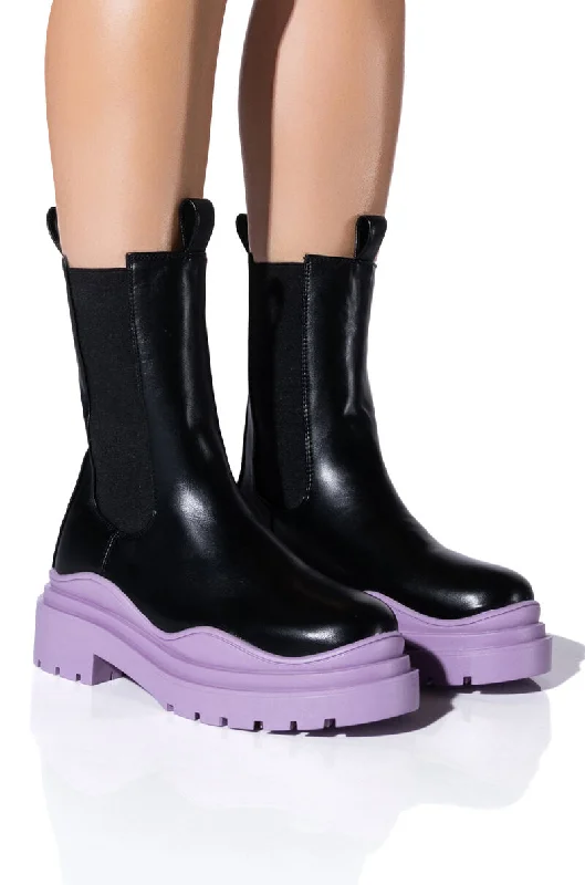 A-line Denim Dress for Flattering Fit -AZALEA WANG GHOSTED FLATFORM CHELSEA BOOT IN PURPLE