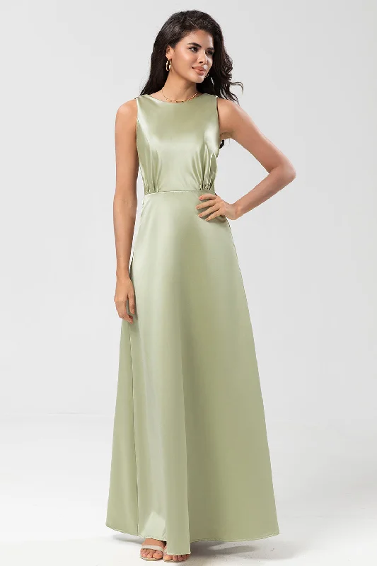 Sheath Dresses for Sophisticated -Satin Green Bridesmaid Dress with Pleated