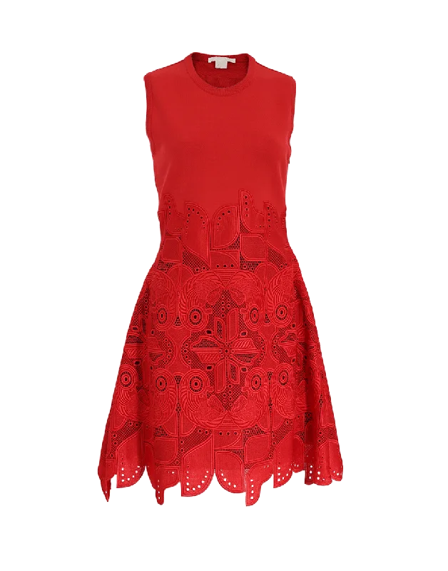 Red Dresses for Statement -Crewneck Macrame Dress