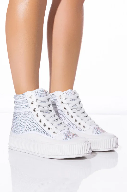 Denim Dress for Movie Nights -GIGI SNEAKER IN WHITE WITH EMBELLISHMENT