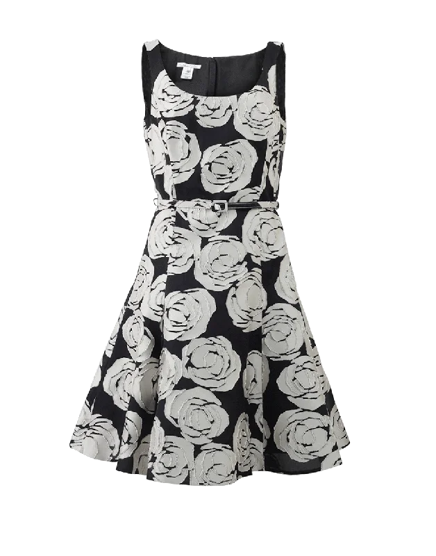 Floral Applique Belted Dress