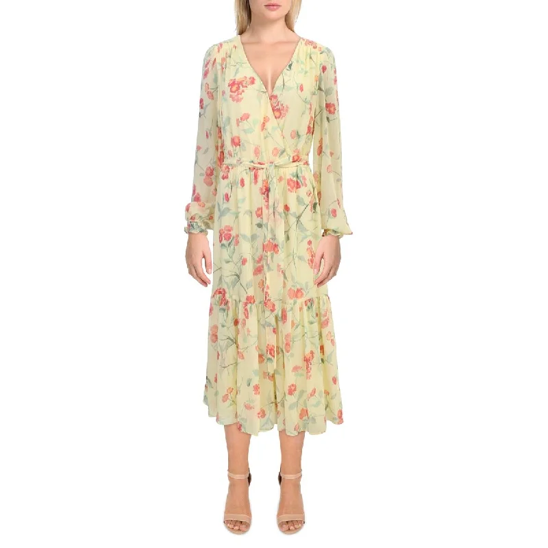 Yellow Dresses for Bright -Lauren Ralph Lauren Womens Chiffon Floral Wear to Work Dress