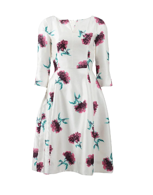 Zippered Dresses for Convenience -Split Neck Floral Dress