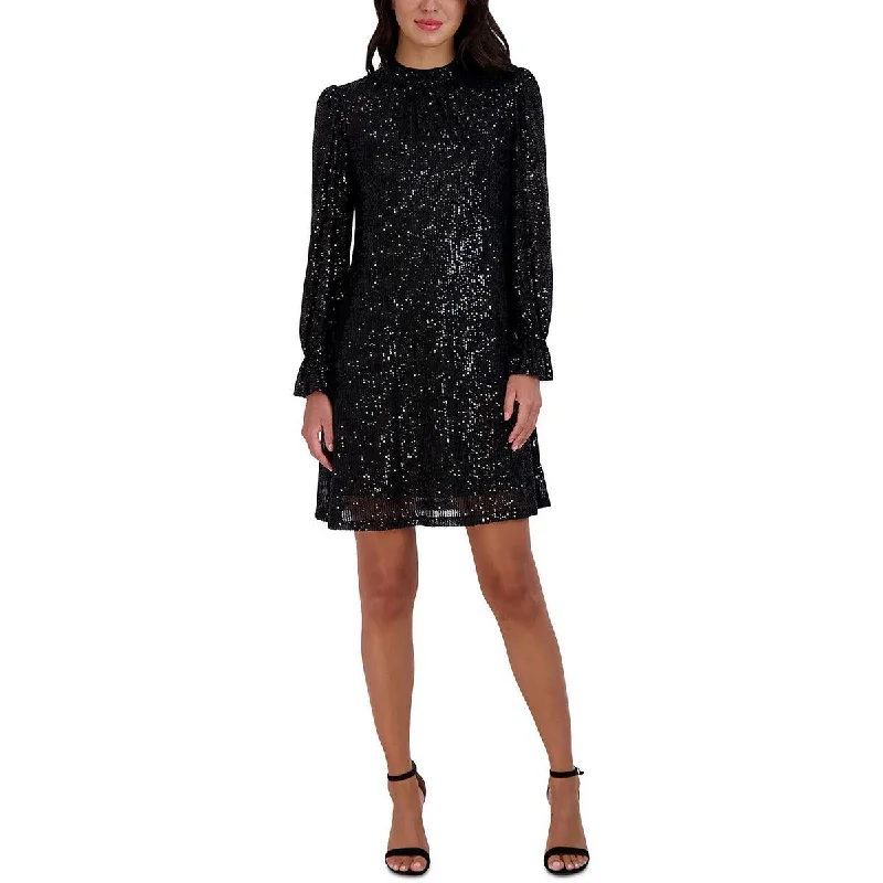 Nylon Dresses for Stretchable -Julia Jordan Womens Sequined Mock Neck Sheath Dress