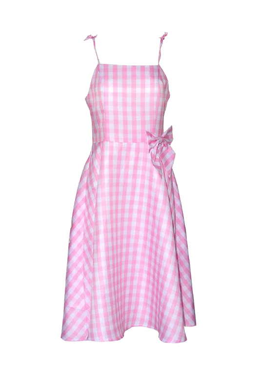 Abstract Dresses for Creative -Pink Plaid Pin Up 1950s Dress Accessory Set