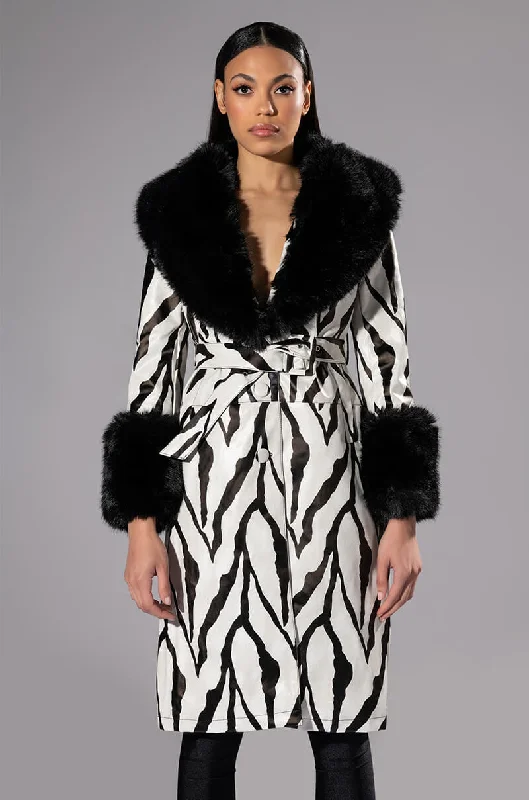 Denim Dress for Cocktail Parties -TRES ZEBRA FAUX FUR COAT