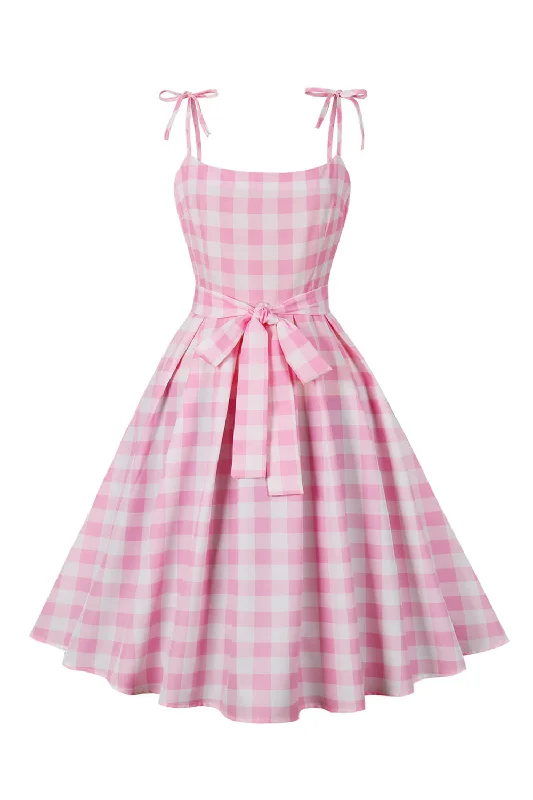 Sleeveless Dresses for Coolness -Pink Plaid Pin Up Vintage 1950s Dress