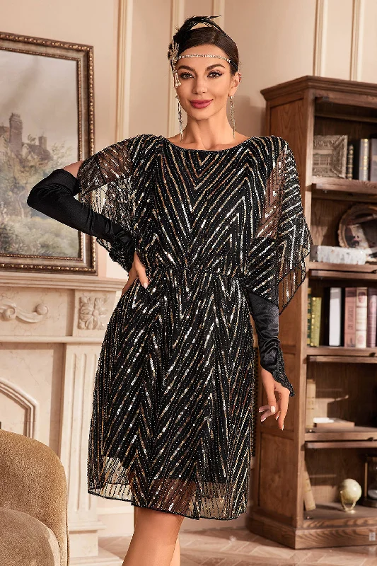 Casual Dresses for Everyday -Glitter Sequins 1920s Dress with Batwing Sleeves