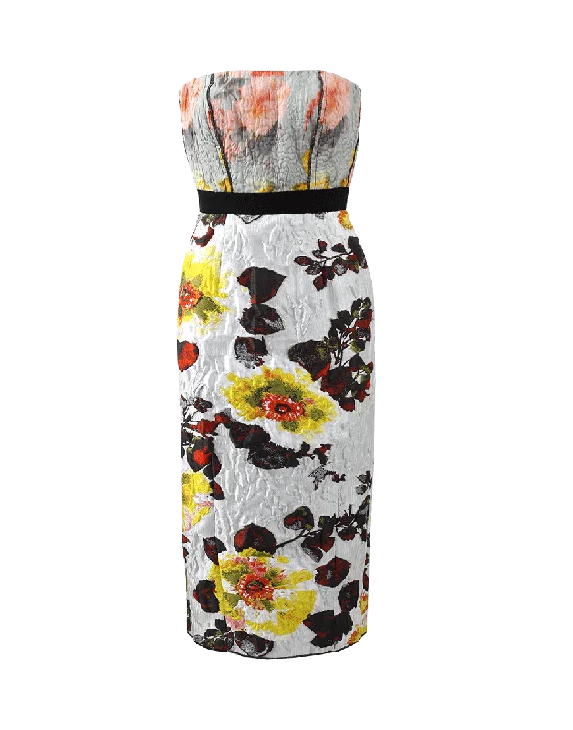 Mother's Day Dresses for Gift -Strapless Jacquard Floral Dress