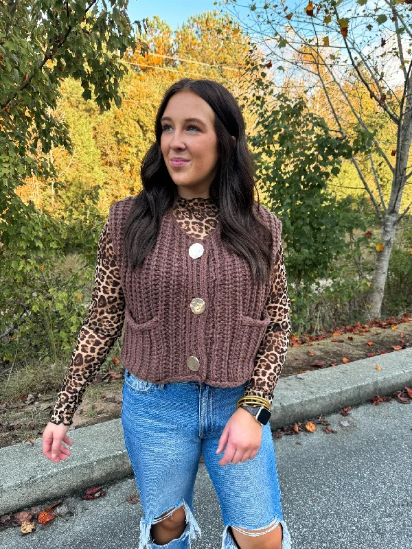 Necklaces and pendants with celestial starburst designs for a radiant look-Chunky Brown Sweater Vest