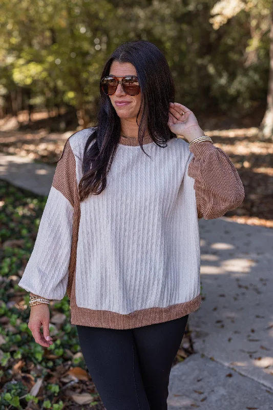 Necklaces and pendants with ocean-inspired designs for a refreshing, beachy feel-Cozy Contrast Cream Colorblock Top