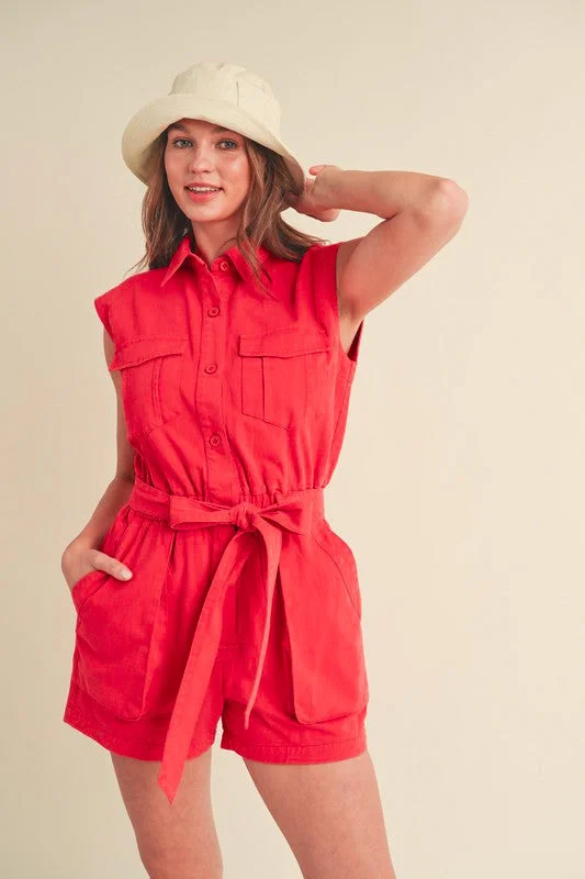 Best necklaces and pendants with silver chains for a sleek, timeless look-Denim Darling Washed Red Romper