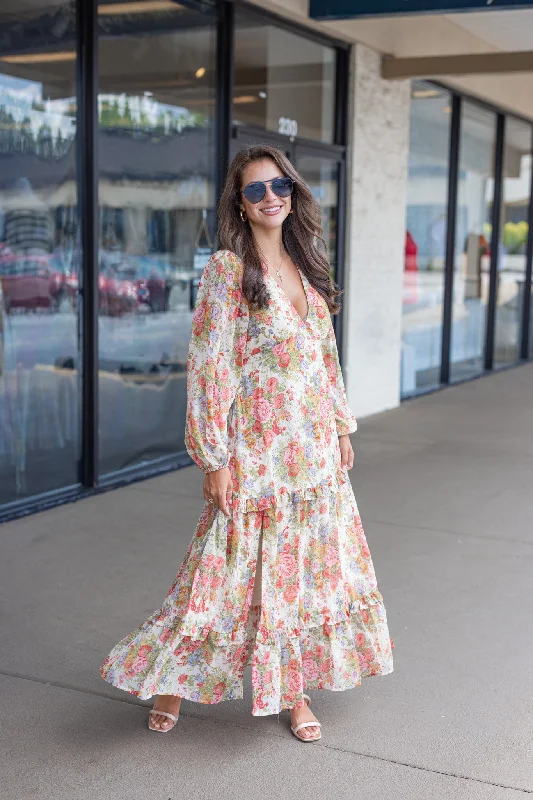 Elegant necklaces and pendants with gold chains for a chic, timeless appearance-Floral Stunner Cream Maxi Dress