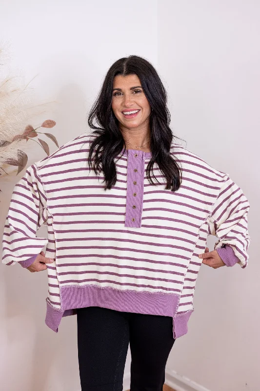 Necklaces and pendants with abstract shapes for a modern, creative appearance-Modern Lilac Striped Pullover