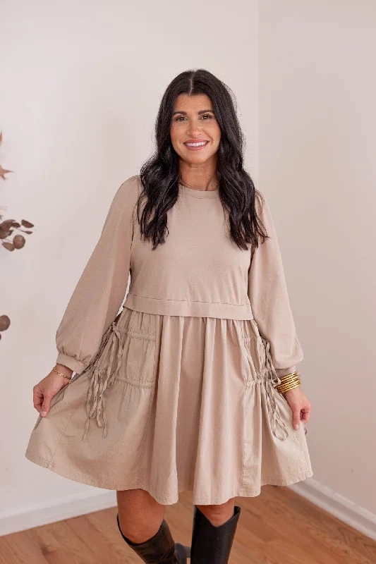 Best necklaces and pendants with intricate beadwork for a bohemian-inspired look-Monochromatic Perfection Taupe Cinch Dress