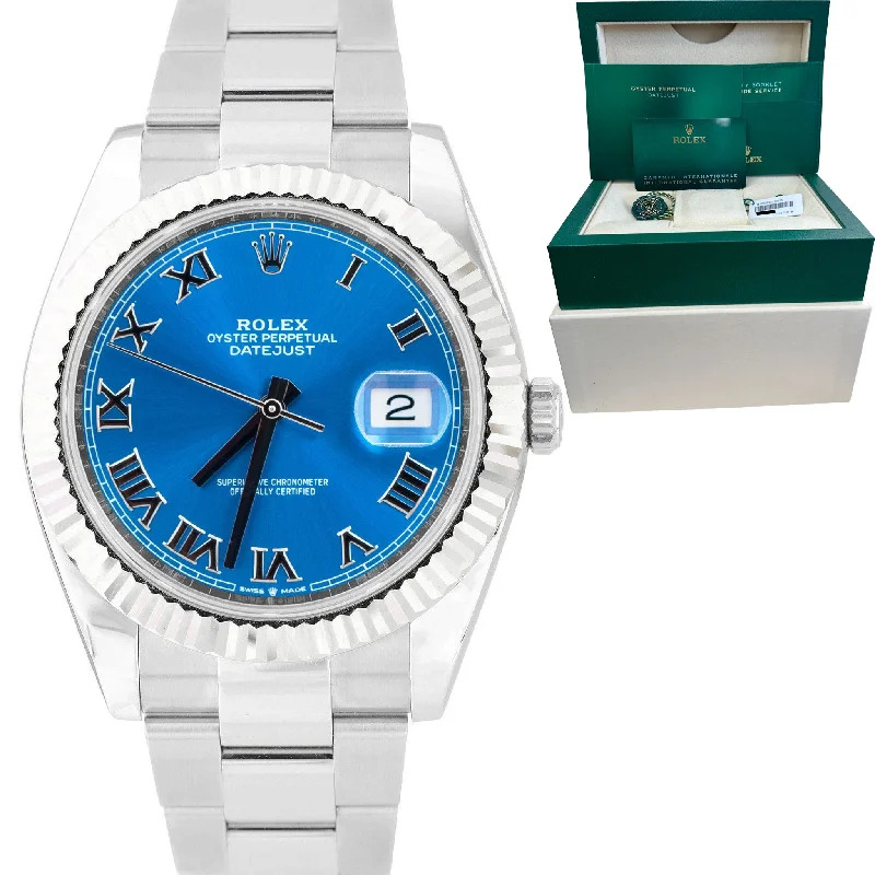 Best necklaces and pendants with gemstone clusters for a bold and colorful effect-NEW JAN. 2023 Rolex DateJust 41 Azzurro Blue Roman Stainless Steel Oyster 126334