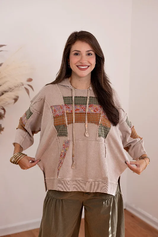 Best necklaces and pendants with matching earrings for a coordinated, elegant look-Patchwork Trends Washed Taupe Hoodie