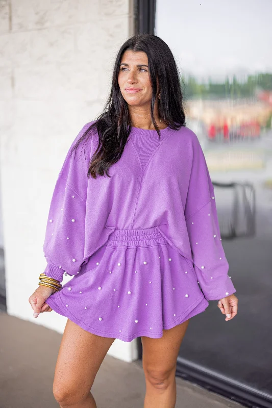 Best necklaces and pendants for everyday wear with minimalist designs-Pearl Dreaming Washed Purple Embellished Skort