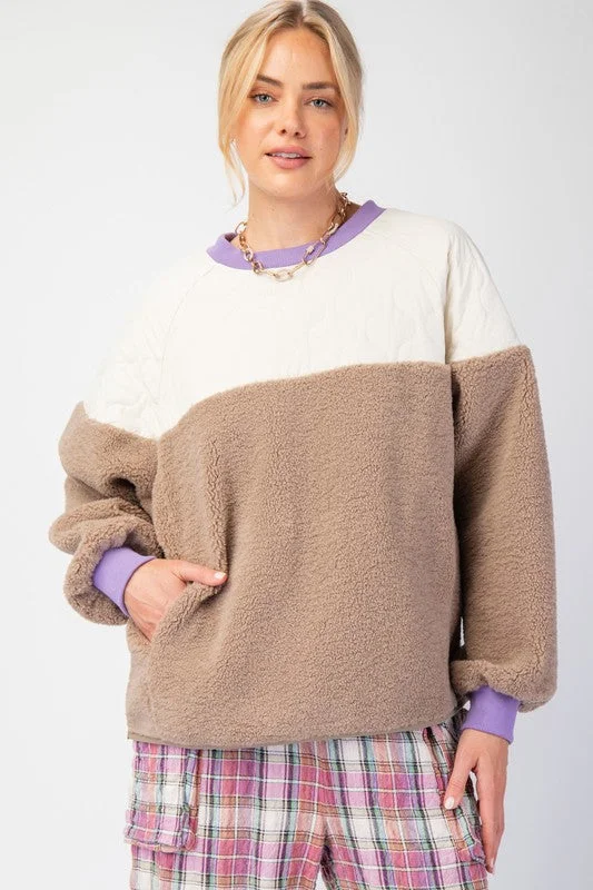 Unique necklaces and pendants with engraved messages for a sentimental gift-Quilted Fleece Mix Mushroom Pullover