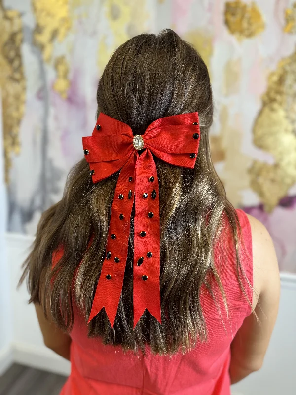 Trendy necklaces and pendants with statement pieces for a bold fashion statement-Red and Black Bow Hair Clip