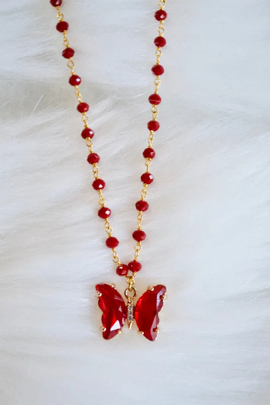 Personalized necklaces and pendants with coordinates for a meaningful location-based gift-Red Coral Butterfly Necklace