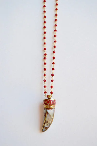 Best necklaces and pendants with opal and gold for a vibrant, luxurious contrast-Red Glam Tooth