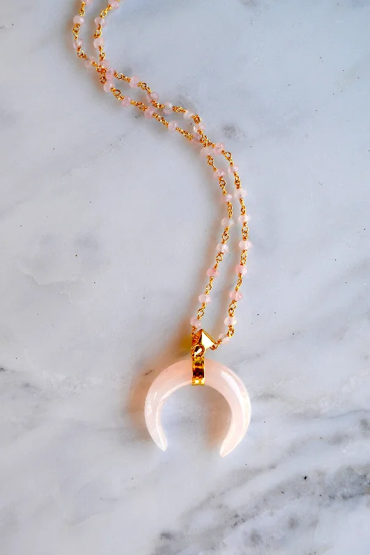 Elegant necklaces and pendants with onyx stones for a sleek, polished look-Rose Quartz Horn