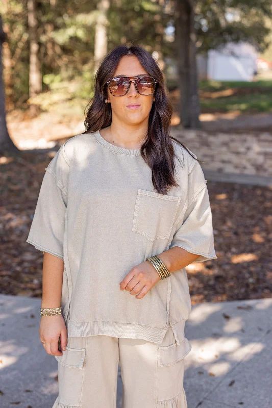 Necklaces and pendants with clear quartz for a pure and radiant look-Vintage Trends Washed Khaki Top