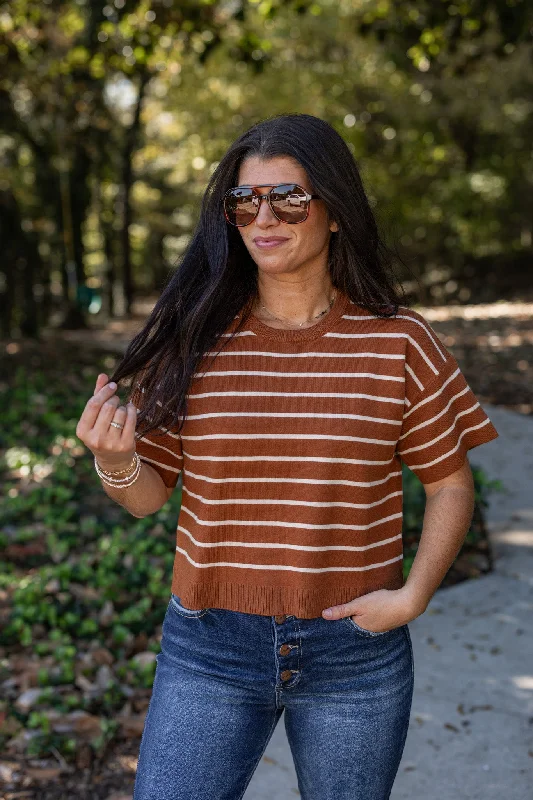 Necklaces and pendants with celestial starburst designs for a radiant look-Sweet Love Rust Striped Top