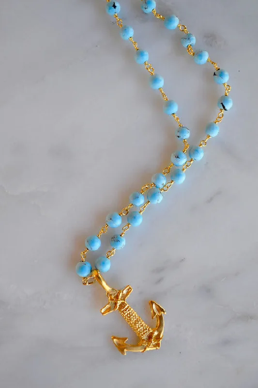 Beautiful necklaces and pendants with natural stones for an earthy, organic vibe-Turquoise Anchor