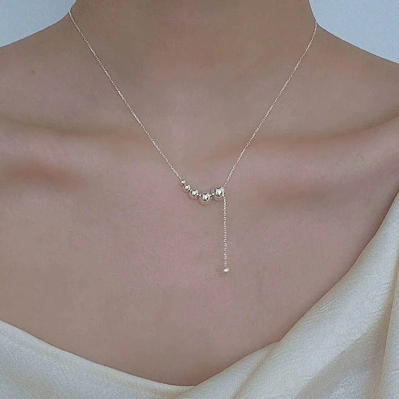 Best necklaces and pendants with statement designs for a fashionable accessory-Wholesale S925 Sterling Silver Gradient Ball Necklace Clavicle Chain